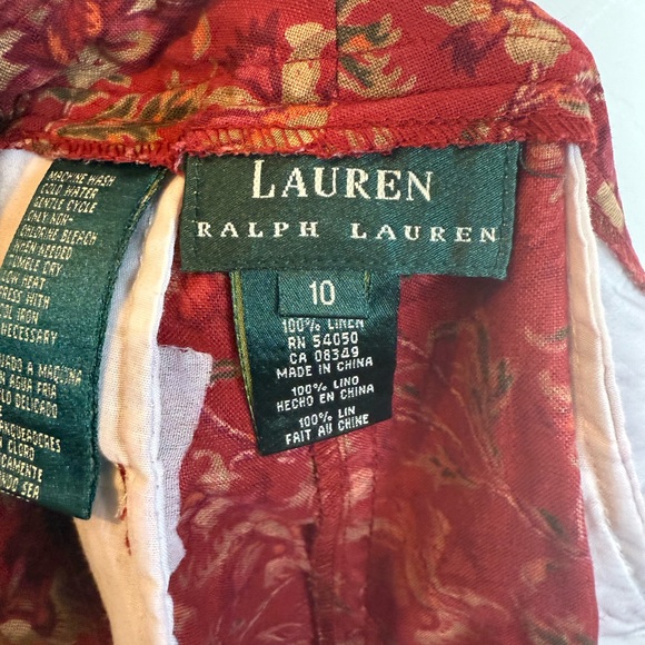 Lauren Ralph Lauren Linen Red High Waist Floral Chino Shorts Zip Front Designer - Picture 8 of 10